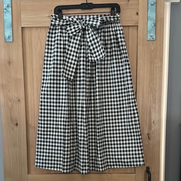 Tory Burch Black White Gingham Midi Skirt Small Cotton Tie Waist Pockets NWOT - Picture 6 of 10